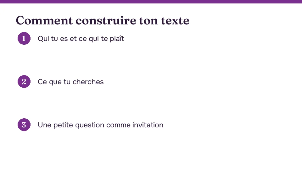 Trois parties d'un bon texte de profil